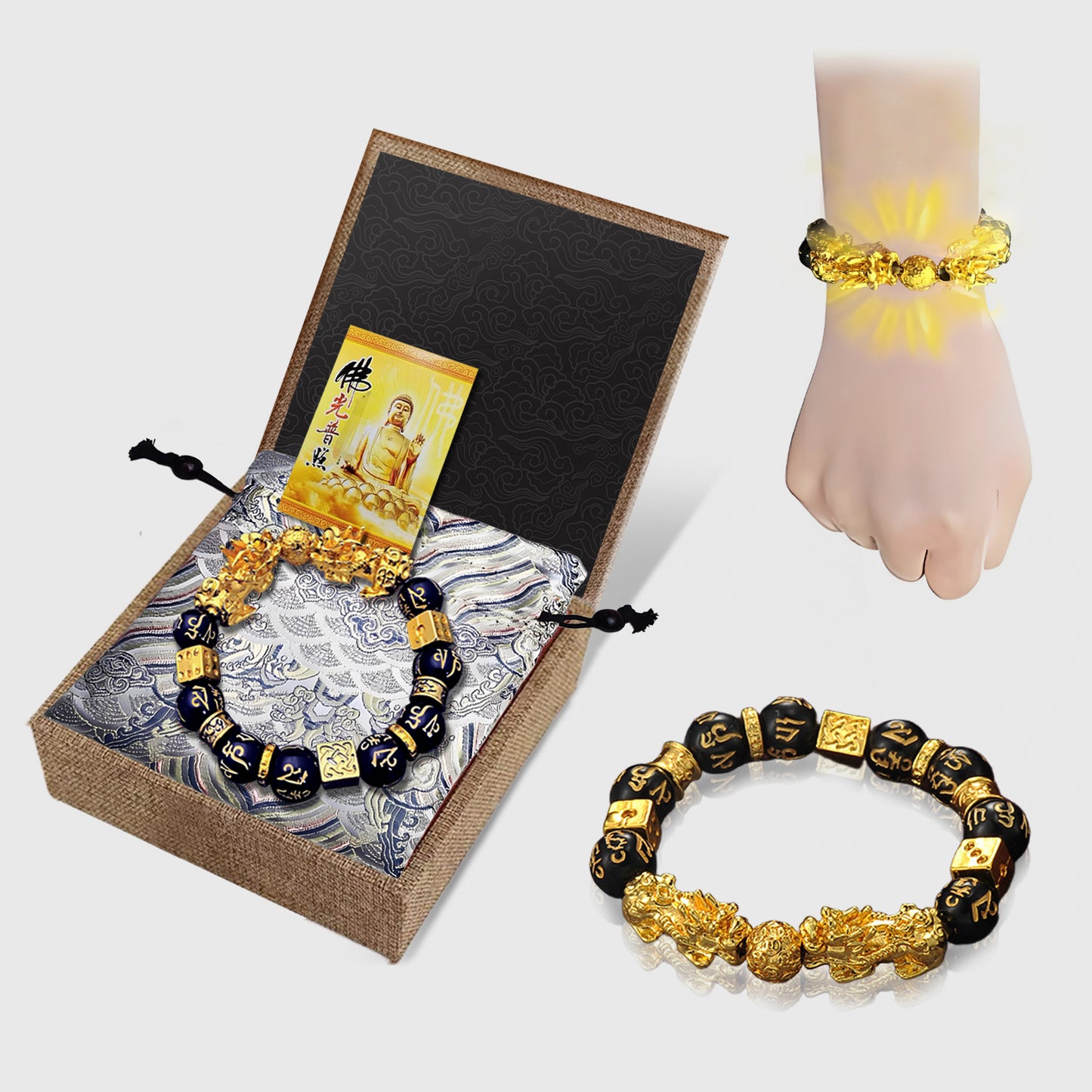 【Enhancement in Serendipity】Pixiu Bracelet Gold-Plated Dice Obsidian Bracelet for Debt Relief and Gambling Fortunes