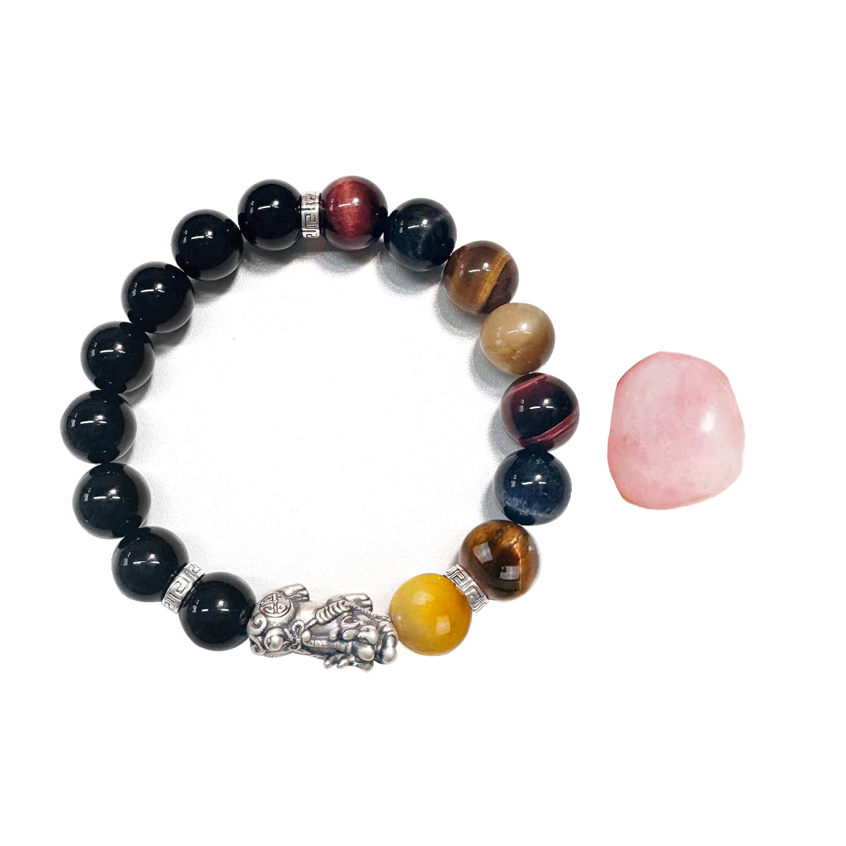 Pixiu Bracelet Ward Off Negativity and Attract Good Luck Bracelet Obsidian Tiger Eye Stone Silver Bracelet Set My Store