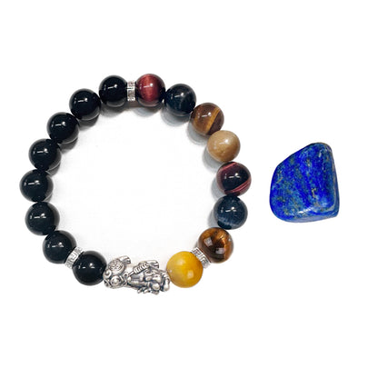 Pixiu Bracelet Ward Off Negativity and Attract Good Luck Bracelet Obsidian Tiger Eye Stone Silver Bracelet Set My Store