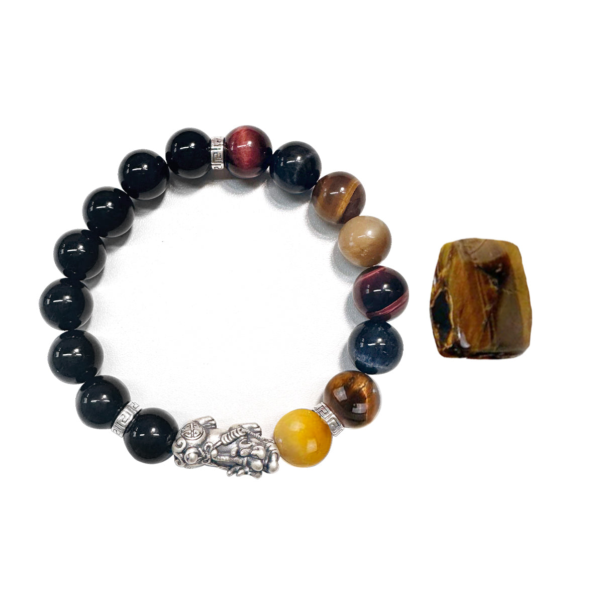 Pixiu Bracelet Ward Off Negativity and Attract Good Luck Bracelet Obsidian Tiger Eye Stone Silver Bracelet Set My Store