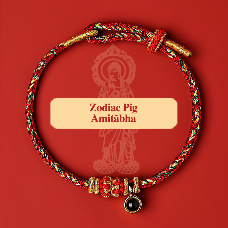 Buddha Red String Bracelet Zodiac Feng Shui - Buddhist Lucky Charm Good Luck Wealth Gift (Adjustable)