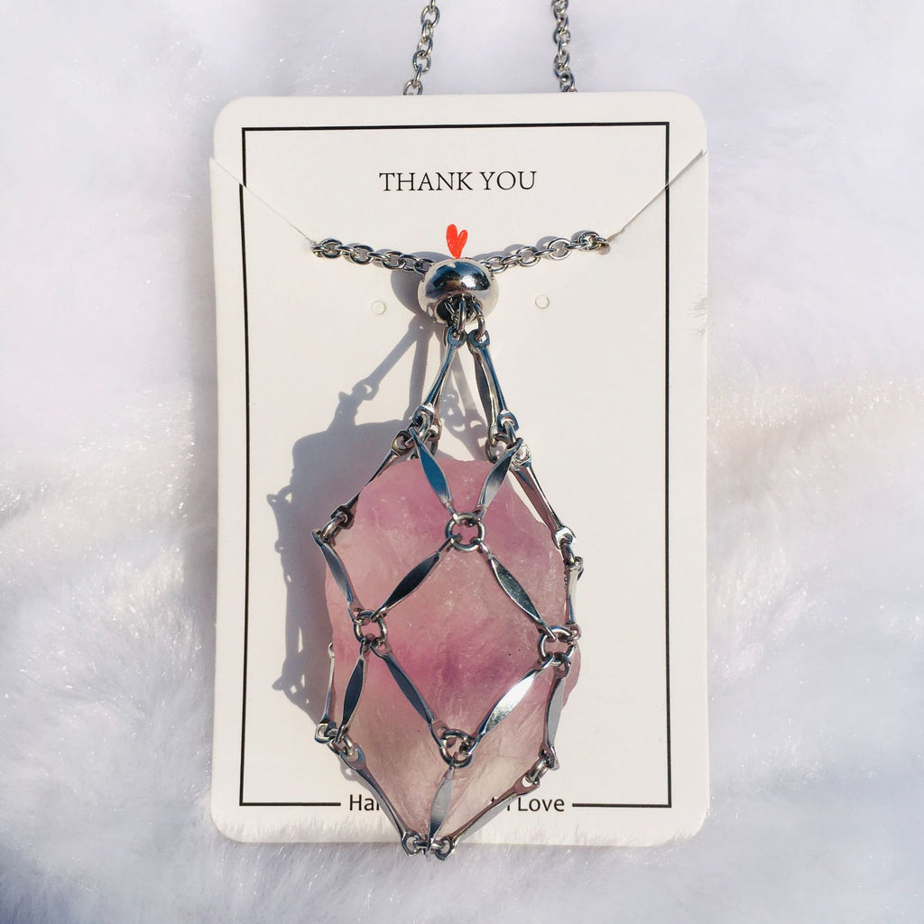 Hot sale exquisite adjustable metal net necklace natural crystal raw stone multi-purpose My Store