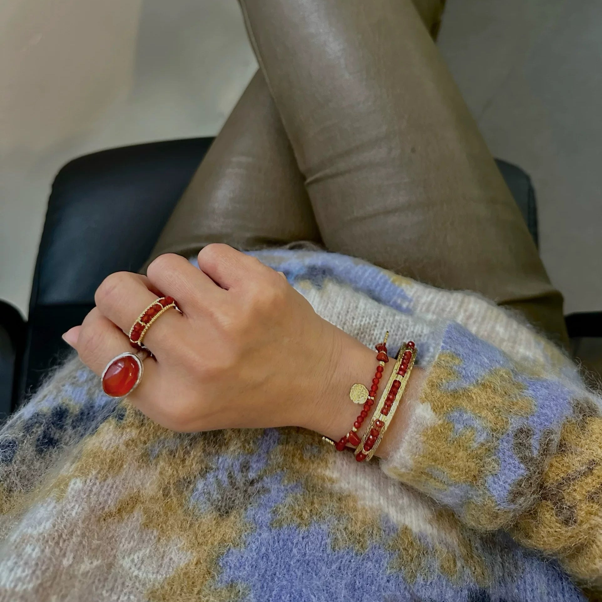 Red Agate Beaded Kiss Bracelet + Necklace Red String New Year Gift
