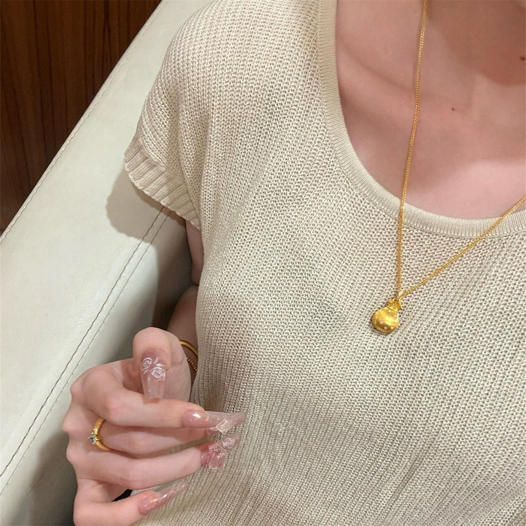 【1 Day Left: Best Price of the YEAR】Gold Plated Cute Money Bag Necklace Perfect Holiday Gift Rerhy