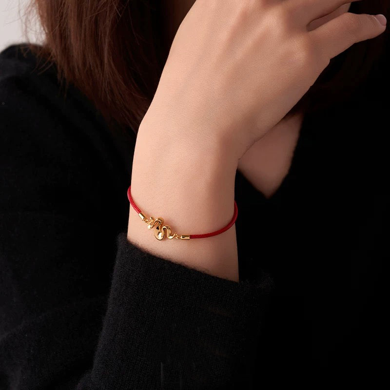 Tibetan Red Rope Braided Snake Bracelet 925 Silver Gold-plated Bracelet for Women (Adjustable)