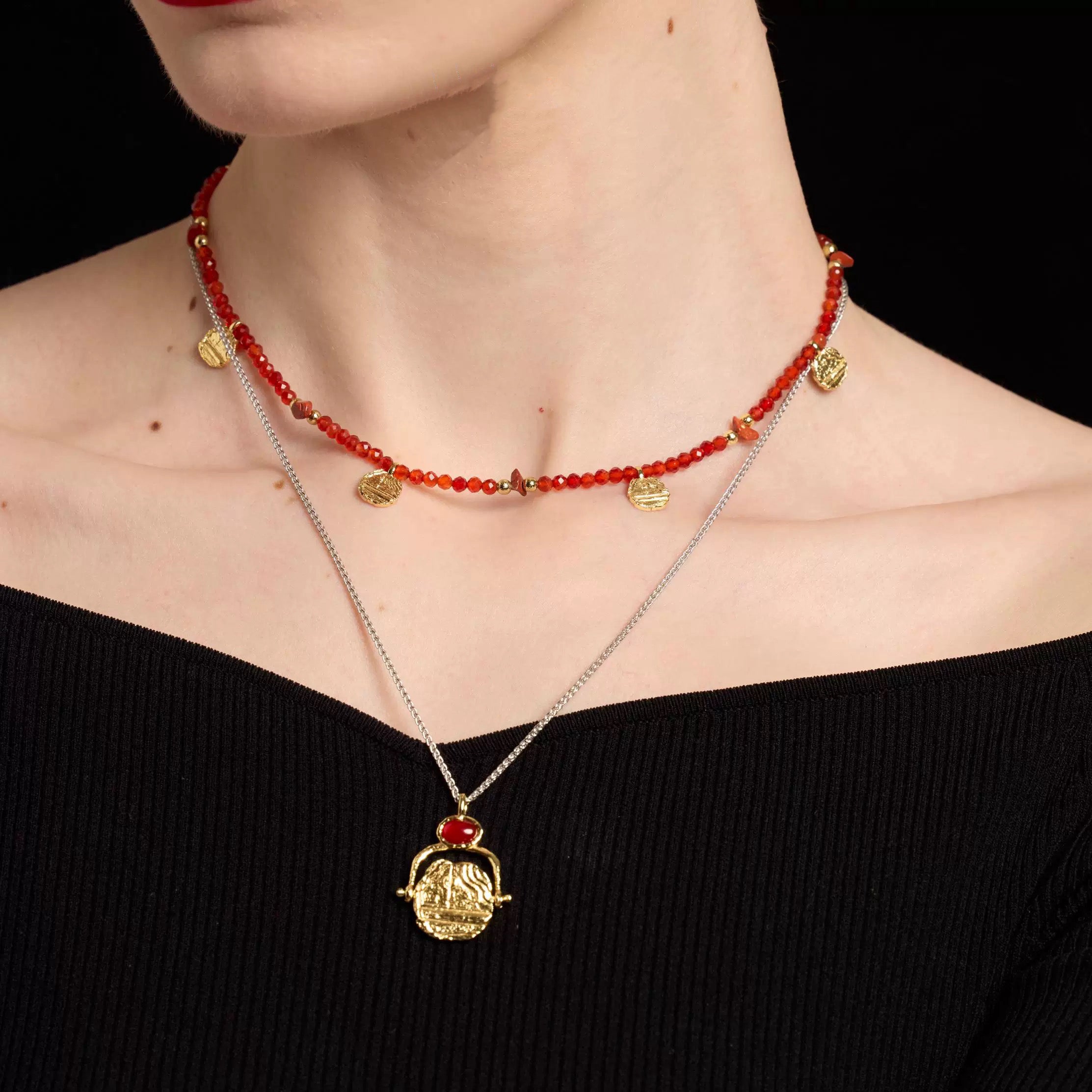 Red Agate Beaded Kiss Bracelet + Necklace Red String New Year Gift