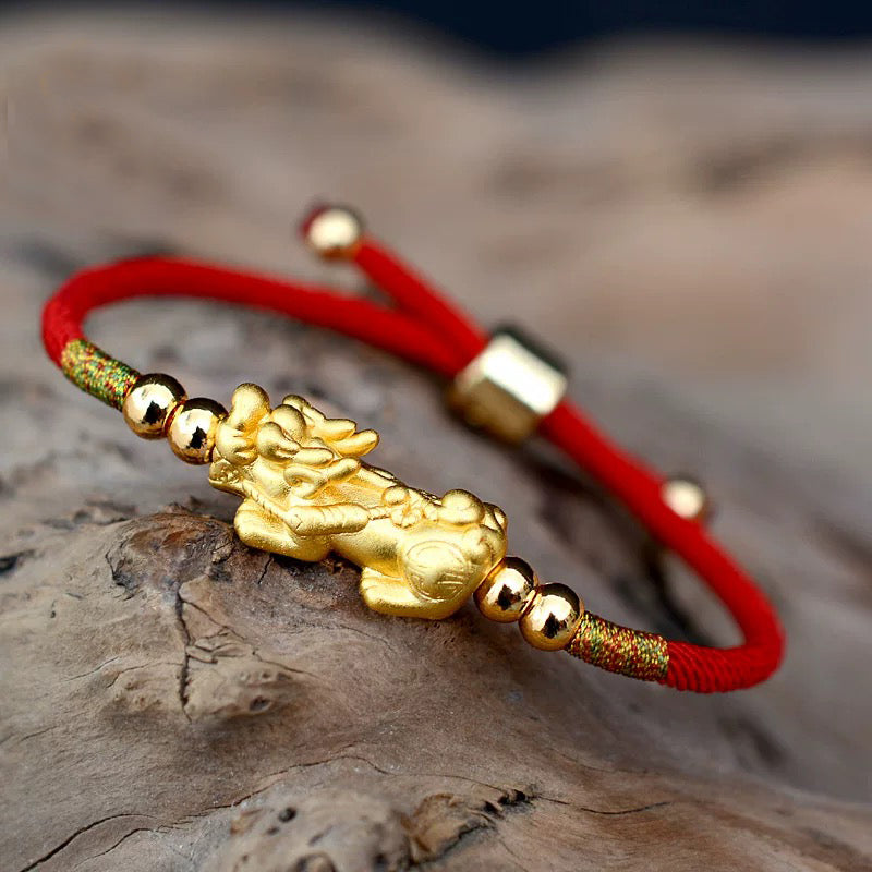 【Super Lucky for Money】Handmade Fortune Pixiu Red String Bracelet (Adjustable)