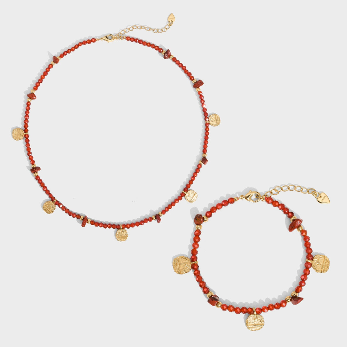 Red Agate Beaded Kiss Bracelet + Necklace Red String New Year Gift