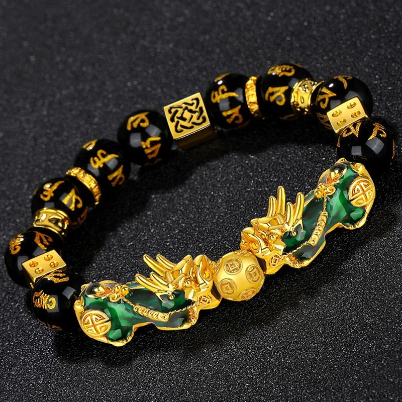 【Most Recommended】Color-changing Feng Shui Pixiu Bracelet Gold-Plated Dice Obsidian Bracelet for Debt Relief and Gambling Fortunes