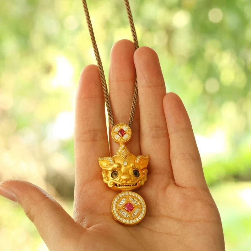 【Ultimate Wealth Enhancement Power】Feng Shui Pixiu necklace mythical beast copper coin necklace gold-plated pendant