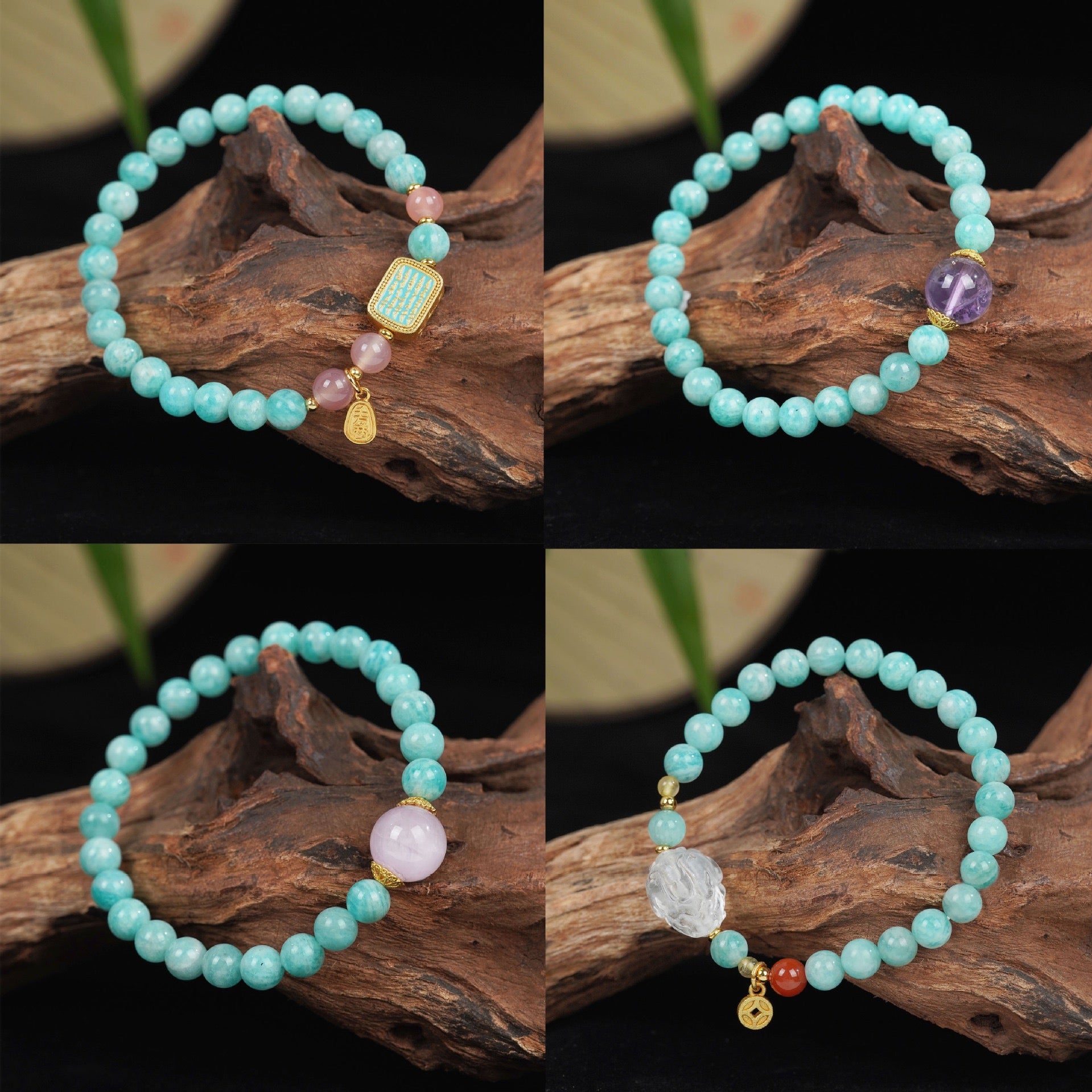 Natural Amazonite Bracelet Rose Quartz Buddha Charm My Store