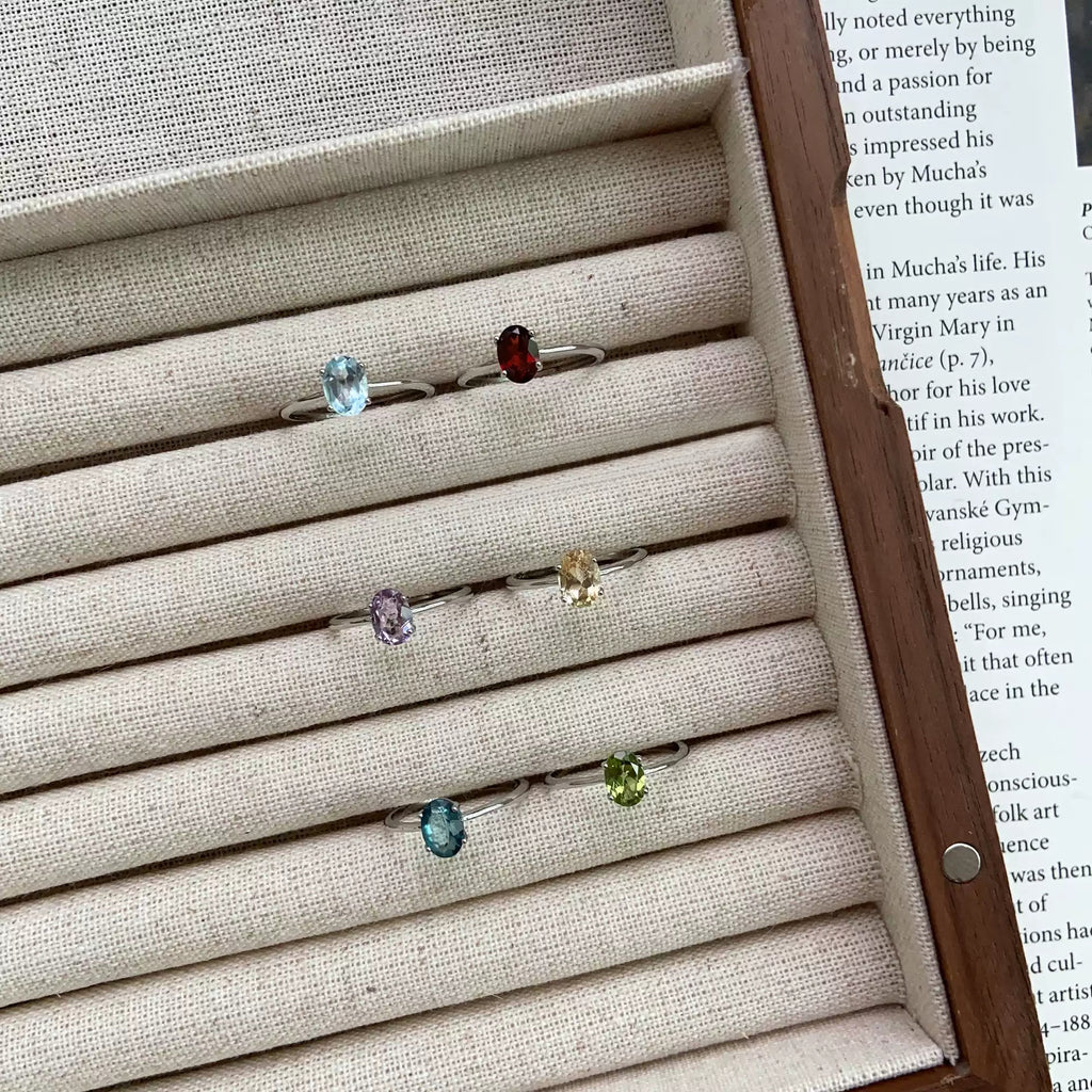 Natural Gemstone Rings: Peridot, Topaz, Amethyst, Citrine, London Blue Jewelry Rerhy