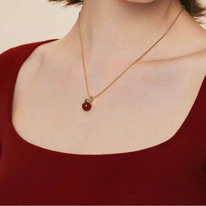 Vermillion Red Snake Necklace Gold Plated Necklace New Year Design Gift