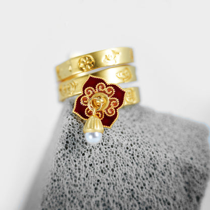 Gold-Plated Open Ring With Multiple Engraved Lucky Rings Rerhy