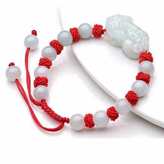 Tibetan Red String Bracelet jade Pixiu Fengshui- Buddhist Lucky Charm（Adjustable）