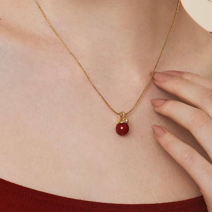 Vermillion Red Snake Necklace Gold Plated Necklace New Year Design Gift