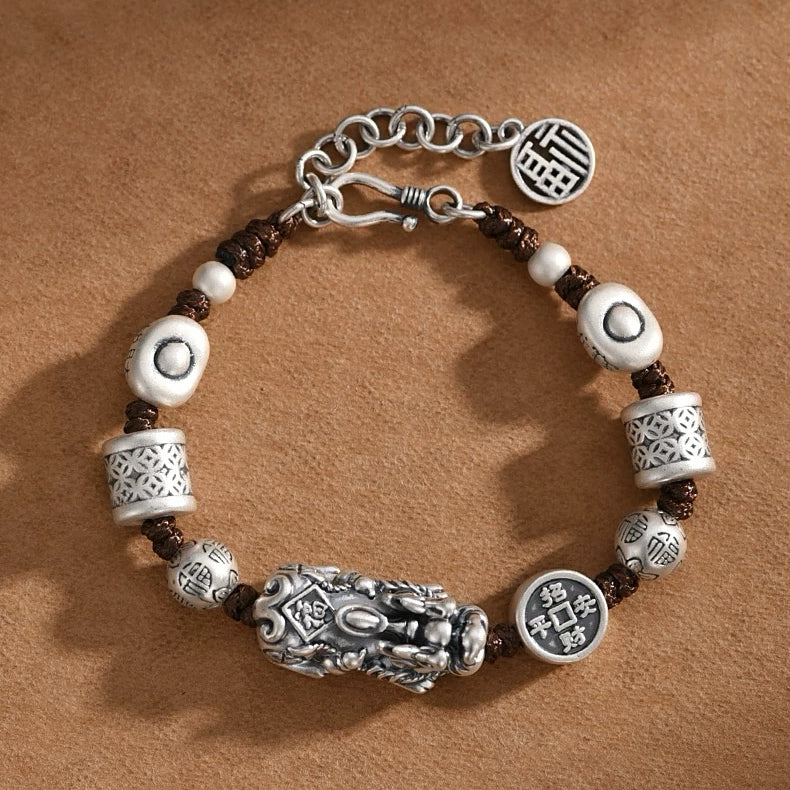 Gold Ingot Pixiu Bracelet Retro Bracelet Silver Luck Beads for Men and Women