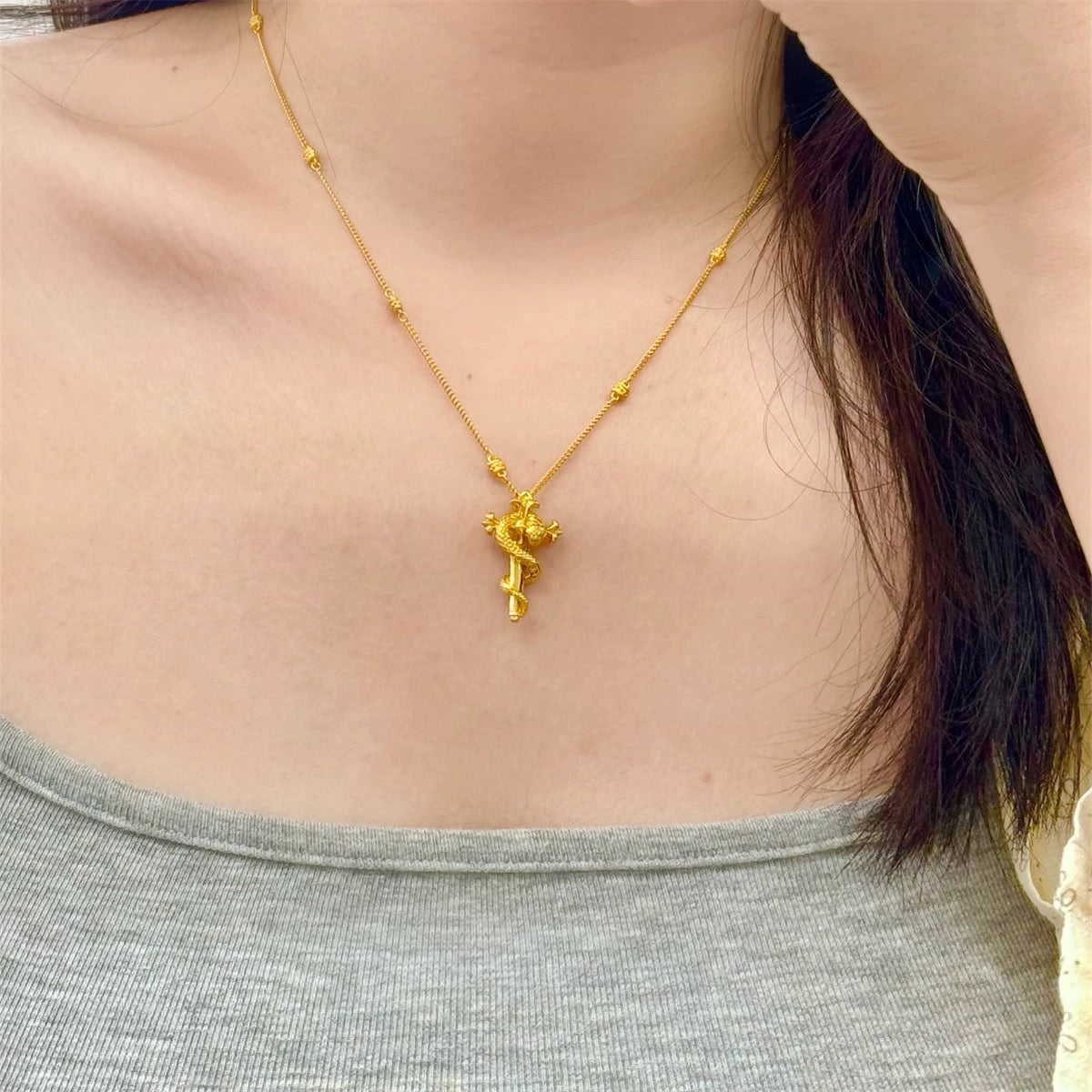 Snake Cross Necklace Guardian Necklace + Golden Snake Ring