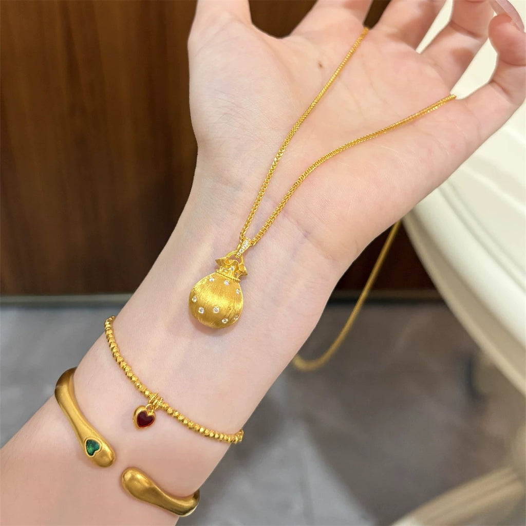 【1 Day Left: Best Price of the YEAR】Gold Plated Cute Money Bag Necklace Perfect Holiday Gift Rerhy