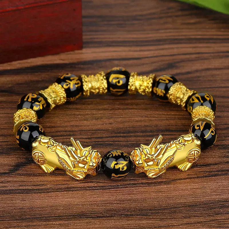 Black Obsidian Pixiu Bracelet Gold for Women Men's Gifts - Protection Healing Bracelet - 10mm Gemstone Beaded Adjustable Bracelet Pulseras Para Hombres Mujer
