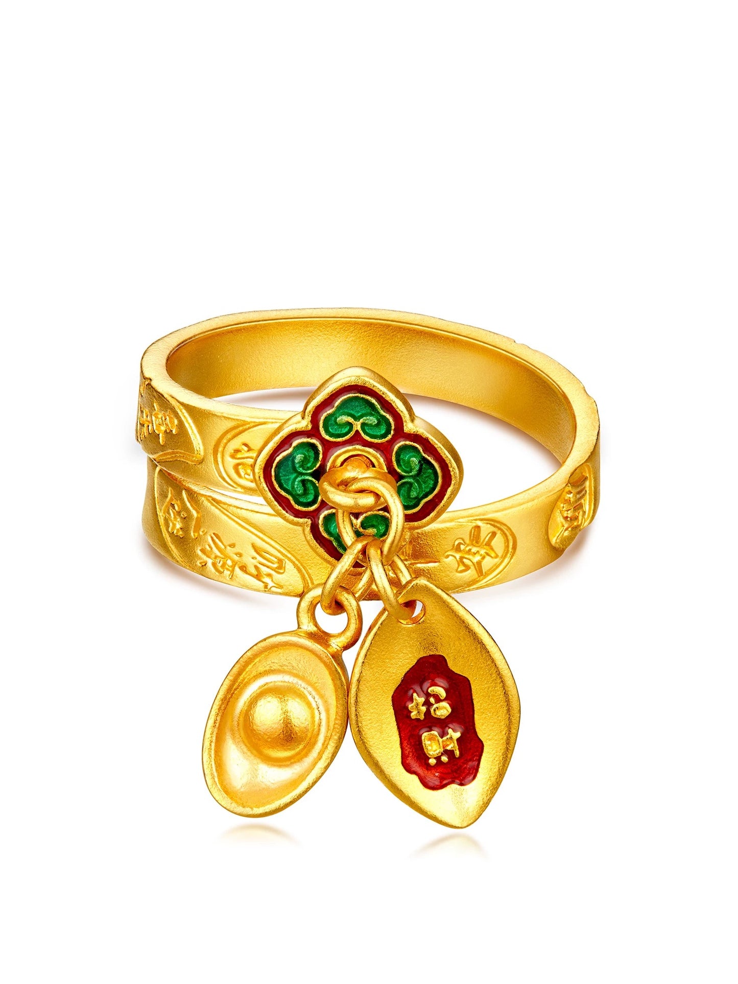 Gold-Plated Open Ring With Multiple Engraved Lucky Rings Rerhy