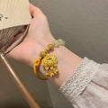 Natural Hetian Jade Bead Peace Lock Gold-Plated Bracelet Gold Jade Half Bracelet Rerhy