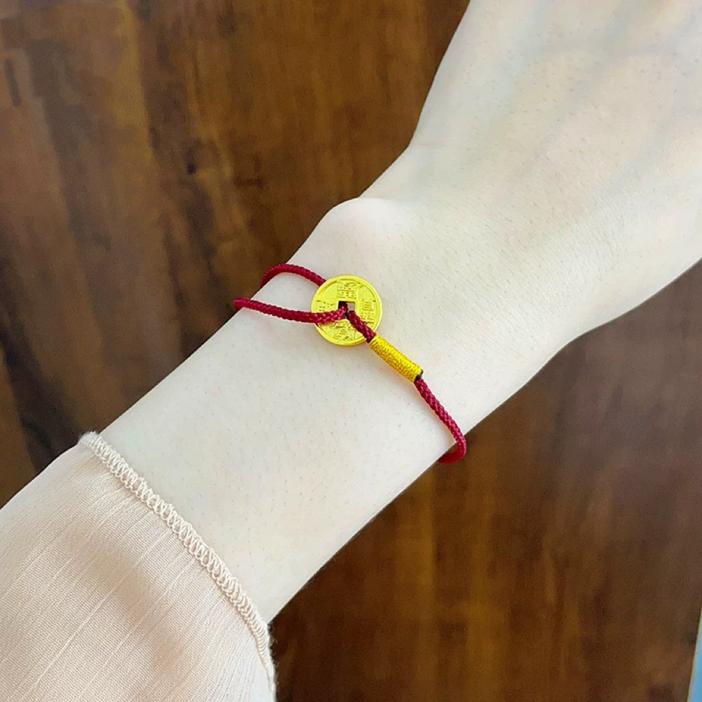 Tibetan Red String Ancient Copper Coin Fortune Bracelet Rerhy