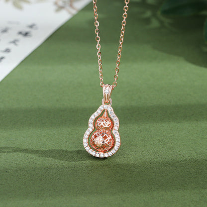 【Last Day Sale: Best Price of the YEAR】Gold-Plated Hollow Engraved Rotating Gourd Pendant Necklace with Moissanite Diamonds Rerhy