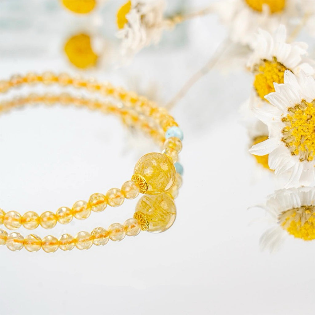 Handcrafted Wealth Deity Bracelet -Golden Rutile Quartz, Citrine, and Ocean Jasper bracelet My Store