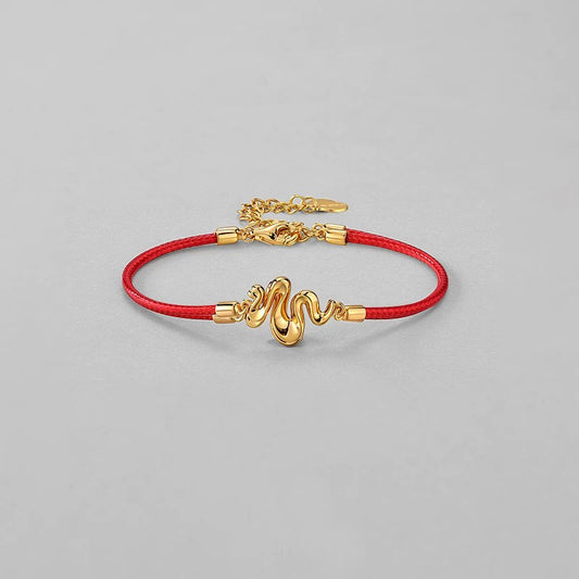 Tibetan Red Rope Braided Snake Bracelet 925 Silver Gold-plated Bracelet for Women (Adjustable)