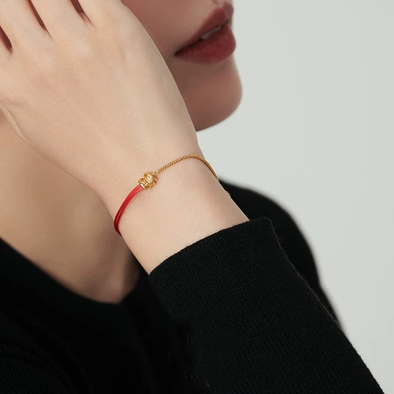 Tibetan Red rope braided bracelet 925 silver ladies (adjustable)