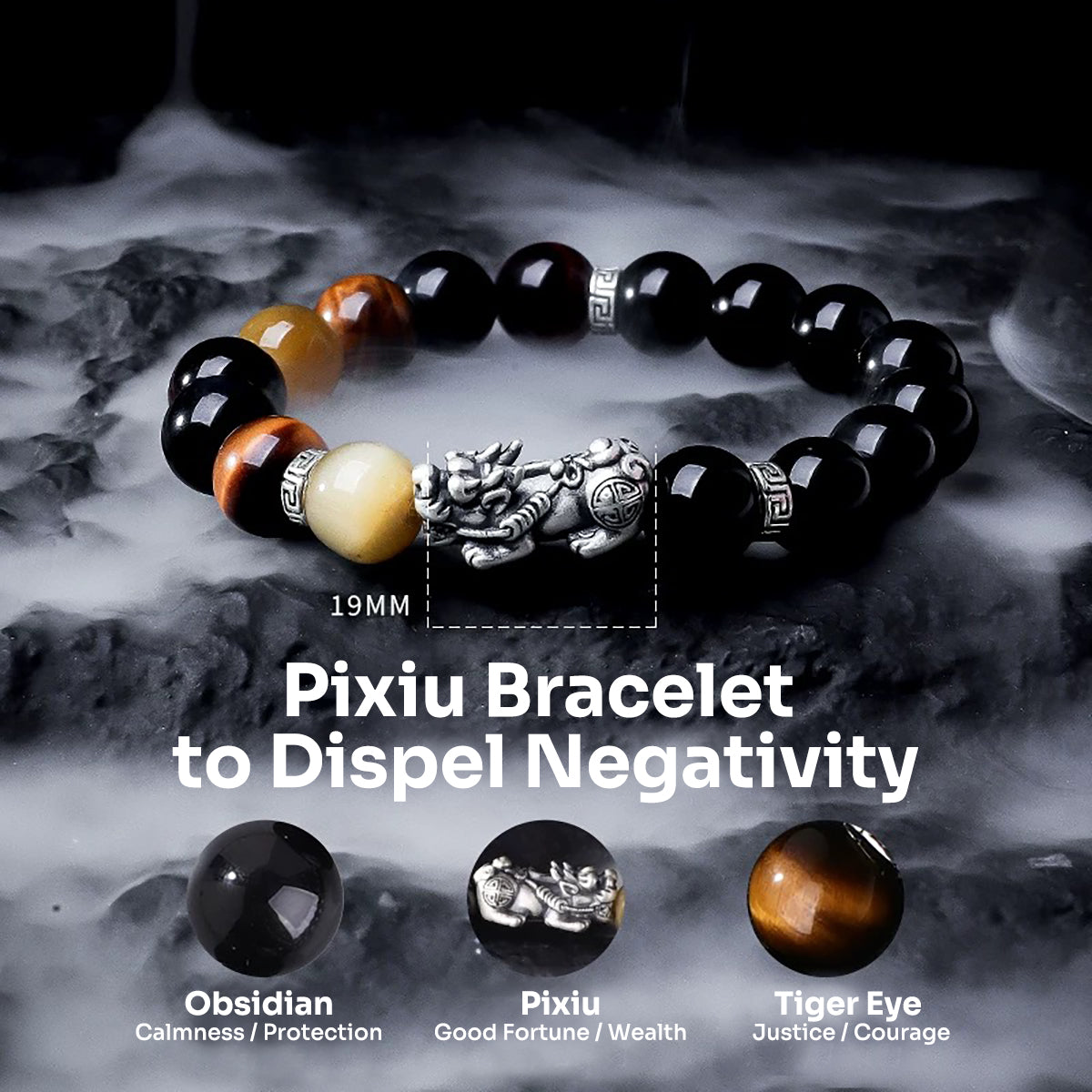 Pixiu Bracelet Ward Off Negativity and Attract Good Luck Bracelet Obsidian Tiger Eye Stone Silver Bracelet Set My Store