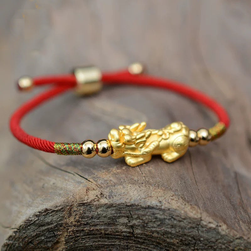 【Cosmic Knot Valentine's Day 50% Off】Handmade Fortune Pixiu Bracelet Red Rope Bracelet S999 (Adjustable)