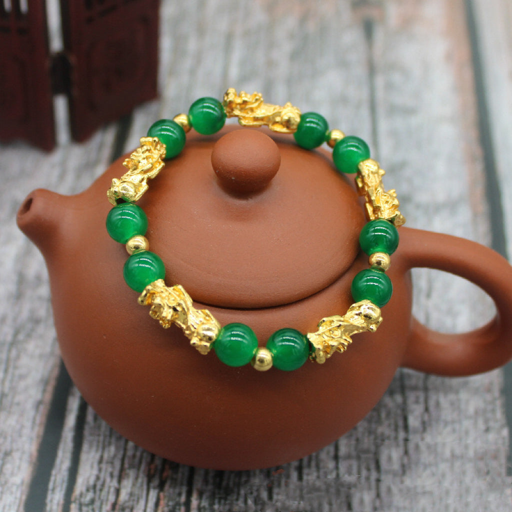 【Fortune Guaranteed】Pixiu Bracelet Gold Plated Agate Bracelet for Debt Relief and Gambling Fortunes