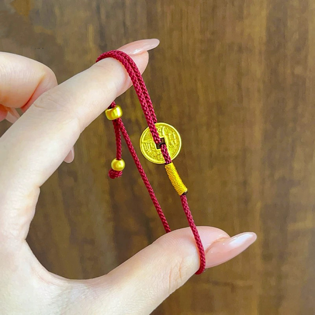Tibetan Red String Ancient Copper Coin Fortune Bracelet Rerhy