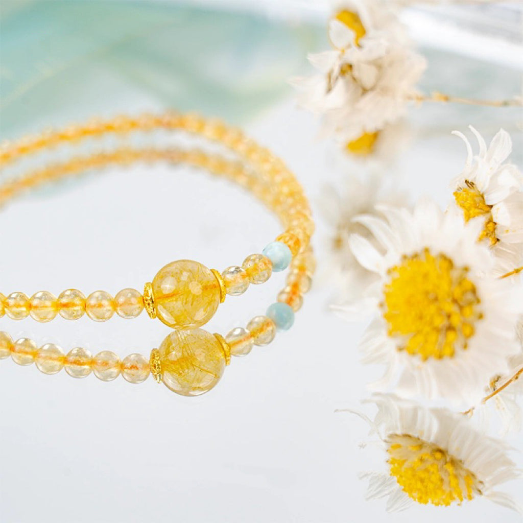 Handcrafted Wealth Deity Bracelet -Golden Rutile Quartz, Citrine, and Ocean Jasper bracelet My Store