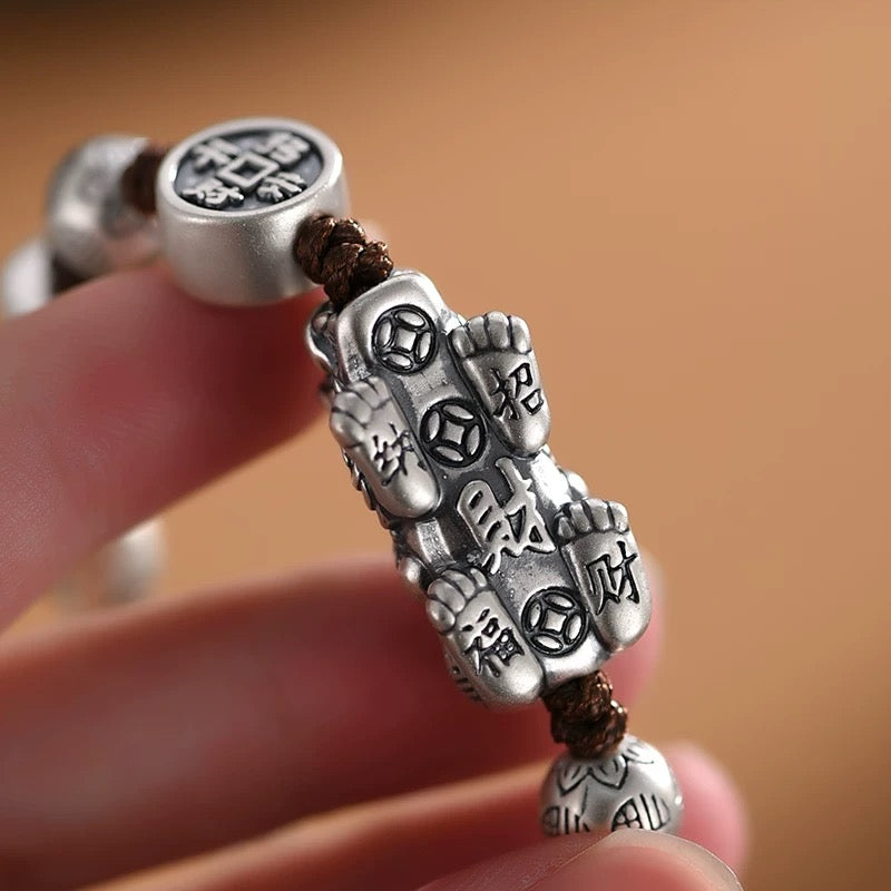 Gold Ingot Pixiu Bracelet Retro Bracelet Silver Luck Beads for Men and Women
