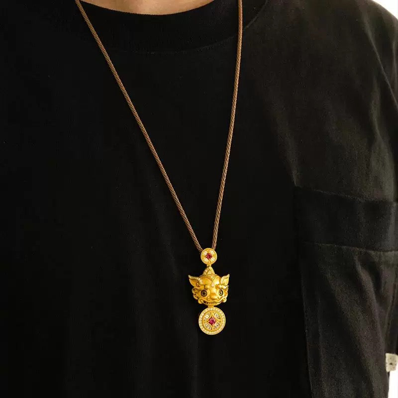 【Ultimate Wealth Enhancement Power】Feng Shui Pixiu necklace mythical beast copper coin necklace gold-plated pendant