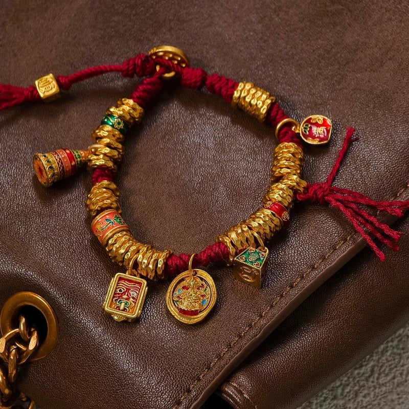【Your Experience with Abundance Starts Now】 Gold God of Wealth Bracelet for Women New Retro High-end Red Rope Bracelet