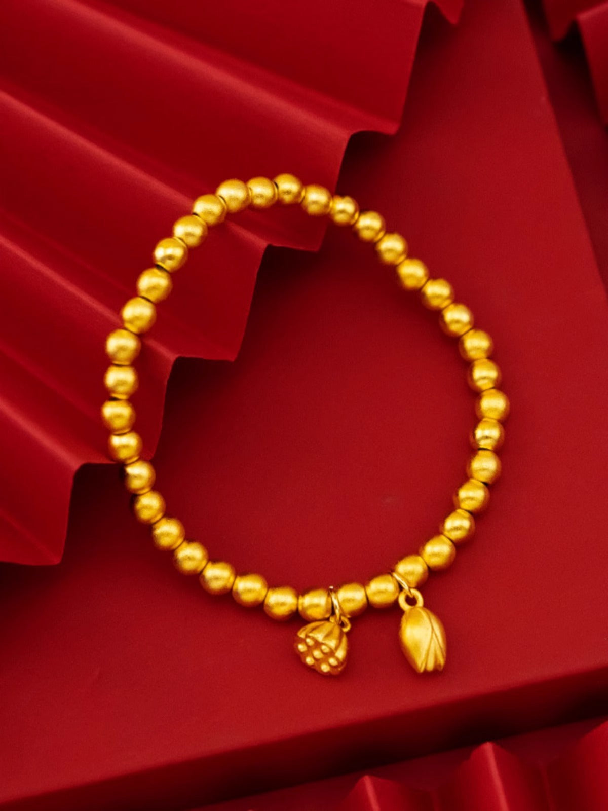 【Last Day ALERT!! Best Price of the YEAR: Best Price of the YEAR】-- Two Lives in Joy Ancient Gold Bracelet Women's Round Beads Gold-plated Lotus Design Fortune-transferring Gold Beads Rerhy