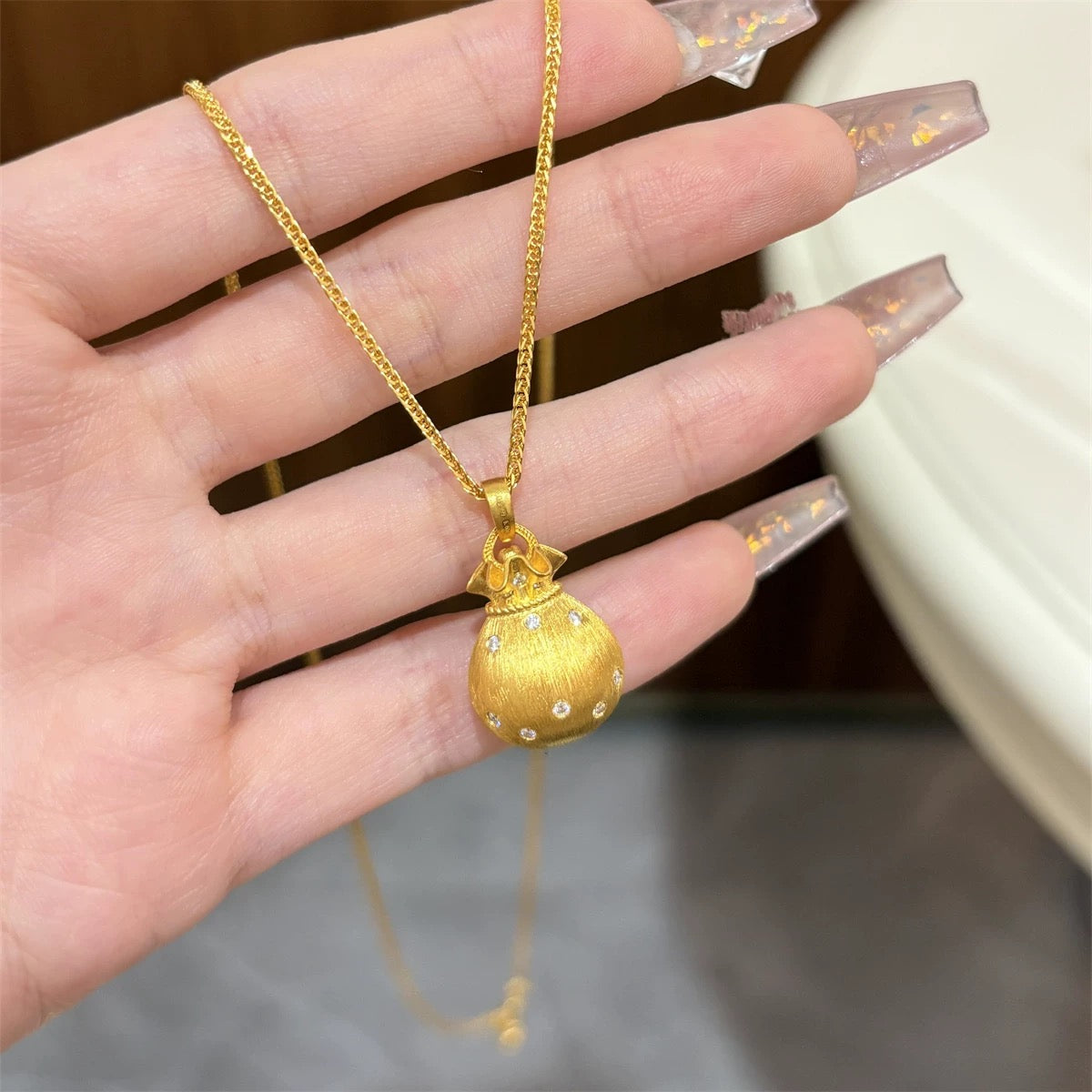 【1 Day Left: Best Price of the YEAR】Gold Plated Cute Money Bag Necklace Perfect Holiday Gift Rerhy