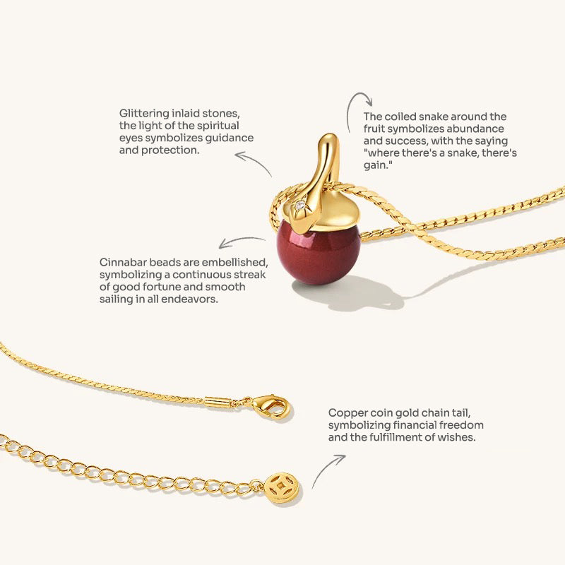 Vermillion Red Snake Necklace Gold Plated Necklace New Year Design Gift