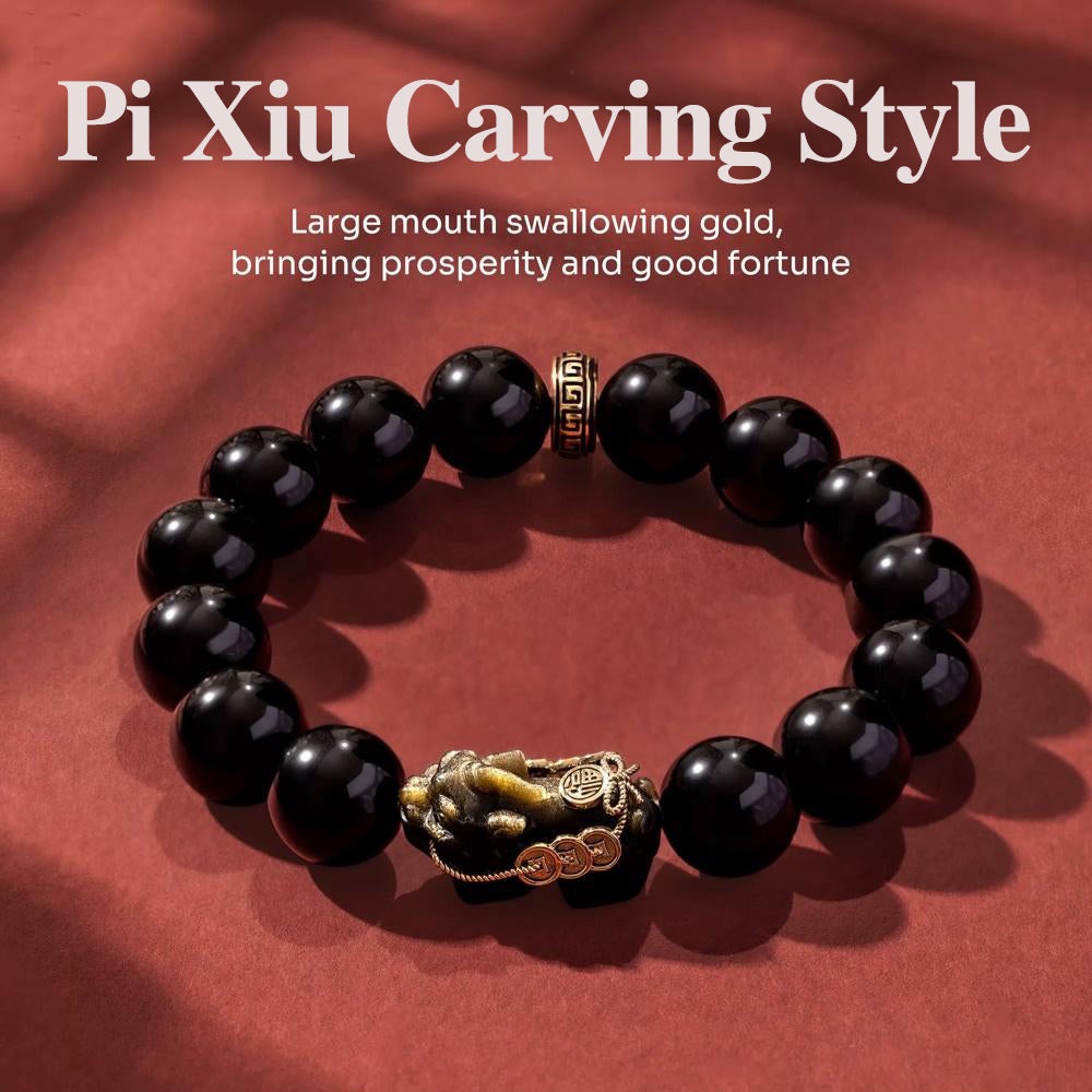 Pixiu Bracelet, Resist Negative Emotions, Attract Wealth Bracelet, Obsidian Bracelet