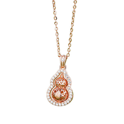 【Last Day Sale: Best Price of the YEAR】Gold-Plated Hollow Engraved Rotating Gourd Pendant Necklace with Moissanite Diamonds Rerhy