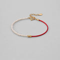 Pearl Red Rope Bracelet 925 Silver Gold-plated Bracelet for Women (Adjustable)