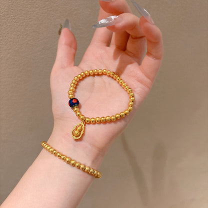 Gold-plated Round Bead Bracelet with Lucky Gourd and Rotating Design Rerhy