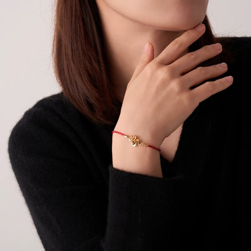 Tibetan Red Rope Braided Snake Bracelet 925 Silver Gold-plated Bracelet for Women (Adjustable)