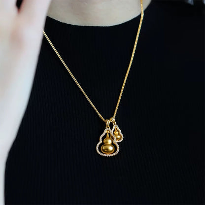 【Best For Abundance Improvement in 2025】Exquisite Feng Shui Double Gourd Pendant, New Style Golden Choker Chain, Luxury Gift