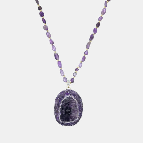 Crystal Cave Natural Rose Stone Love Trouble Stone Chakra Reiki Balance Crystal Necklace My Store