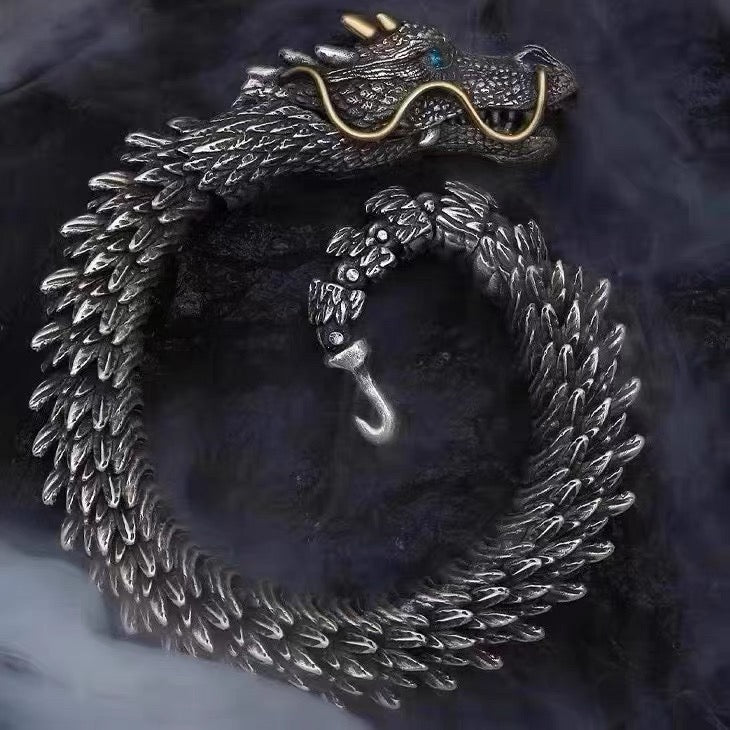 Sterling Silver Handmade Dragon Chain Bracelet（dragon mouth is adjustable） Rerhy
